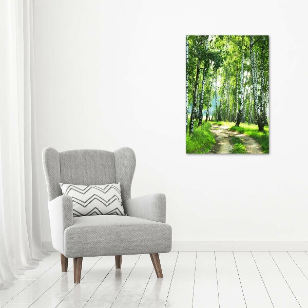Quadro in vetro verticale Foresta di betulle