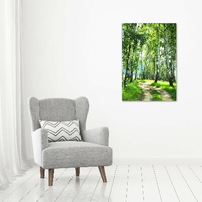 Quadro in vetro verticale Foresta di betulle