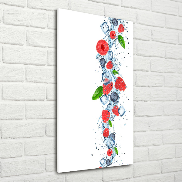 Quadro di vetro verticale Frutti di bosco e ghiaccio