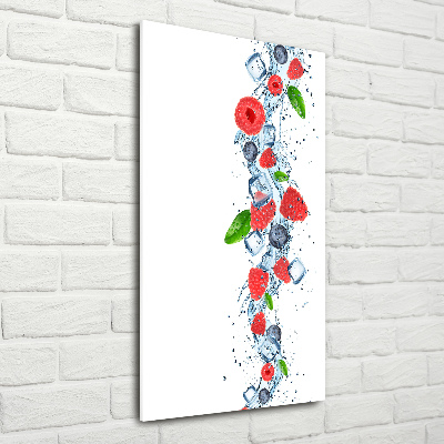 Quadro di vetro verticale Frutti di bosco e ghiaccio