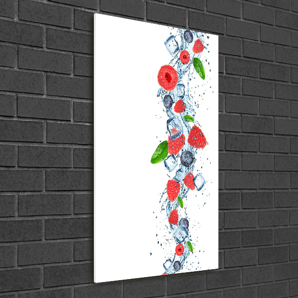 Quadro di vetro verticale Frutti di bosco e ghiaccio