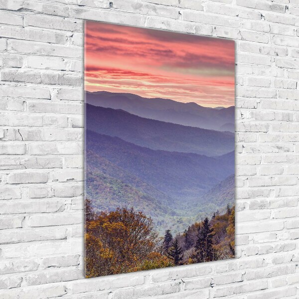 Quadro di vetro verticale Nebbia sulle montagne