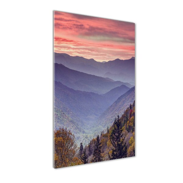 Quadro di vetro verticale Nebbia sulle montagne