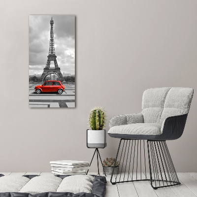 Quadro vetro verticale Auto della Torre Eiffel