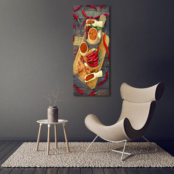 Quadro vetro verticale Peperoncini
