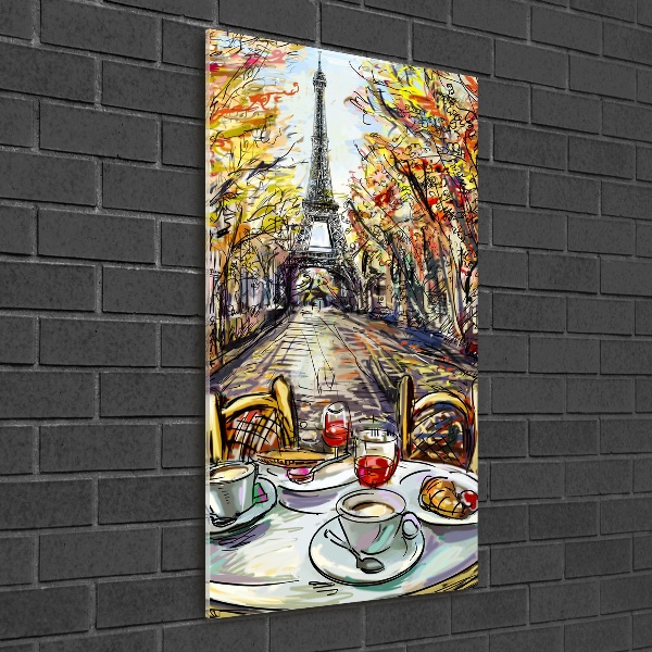 Quadro in vetro verticale Colazione a Parigi