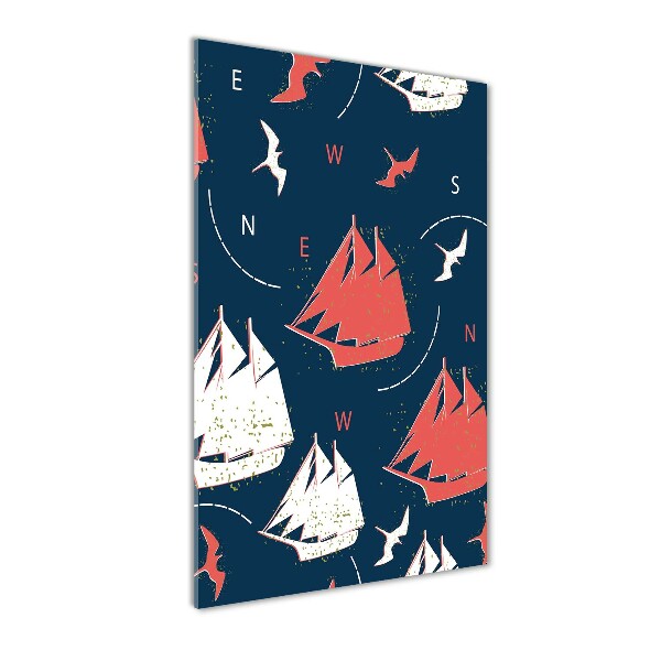Quadro in vetro verticale Navi uccelli marini