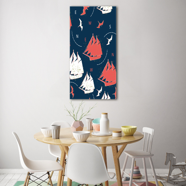 Quadro in vetro verticale Navi uccelli marini