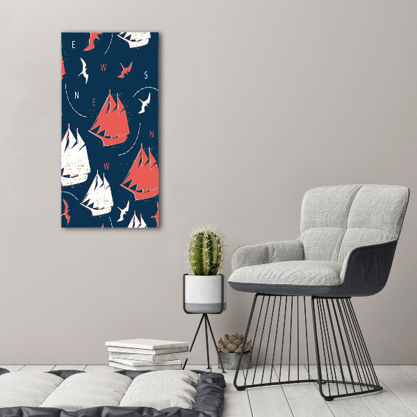 Quadro in vetro verticale Navi uccelli marini