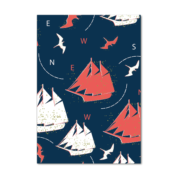 Quadro in vetro verticale Navi uccelli marini