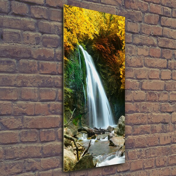 Quadro vetro verticale Cascata nella foresta