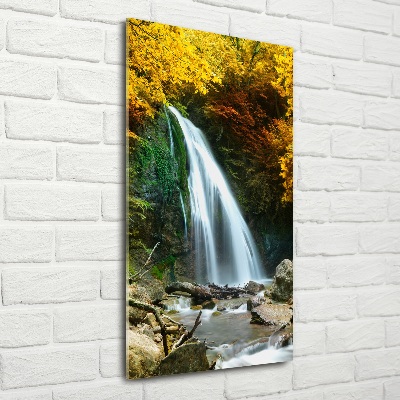 Quadro vetro verticale Cascata nella foresta