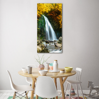 Quadro vetro verticale Cascata nella foresta