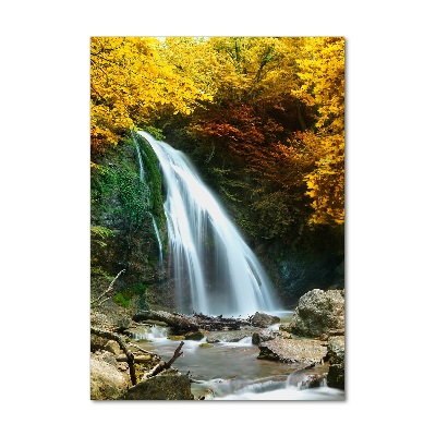 Quadro vetro verticale Cascata nella foresta