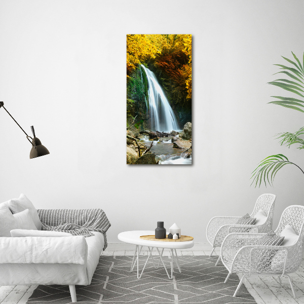 Quadro vetro verticale Cascata nella foresta