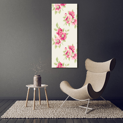 Quadro di vetro verticale Fiori rosa
