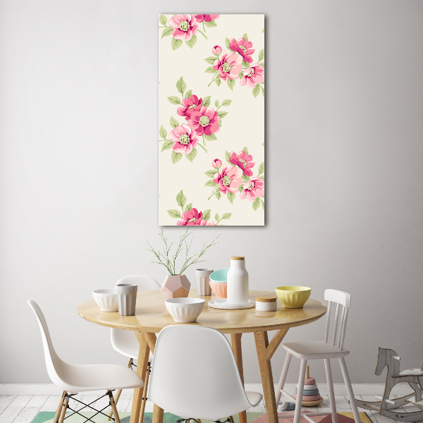 Quadro di vetro verticale Fiori rosa