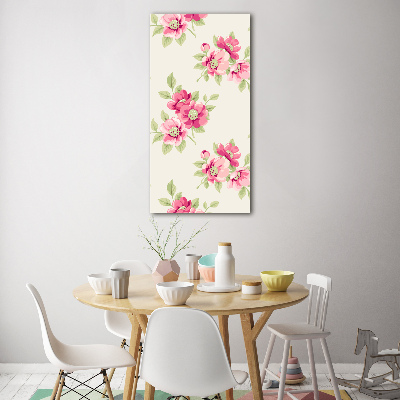Quadro di vetro verticale Fiori rosa