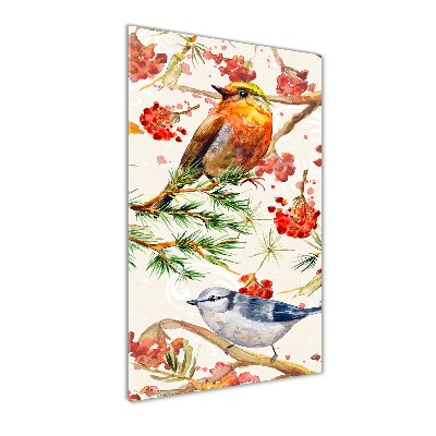 Quadro di vetro verticale Uccelli e fiori