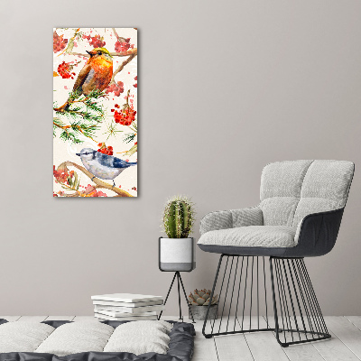 Quadro di vetro verticale Uccelli e fiori