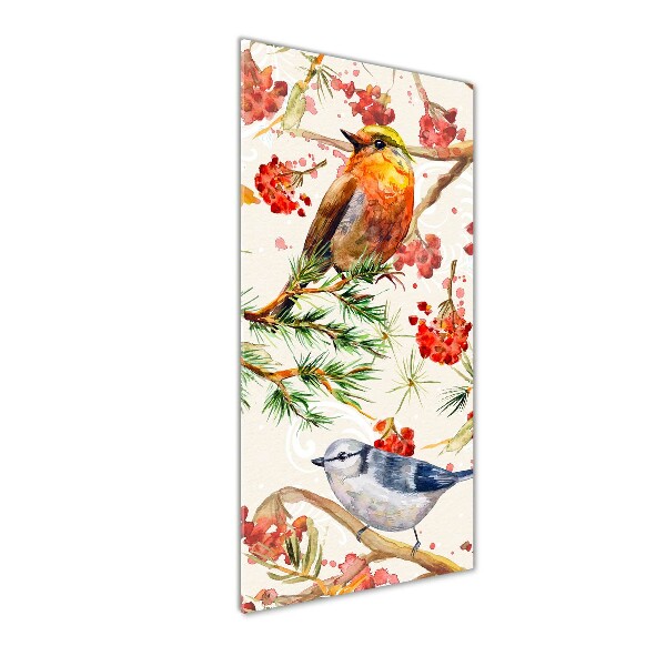 Quadro di vetro verticale Uccelli e fiori
