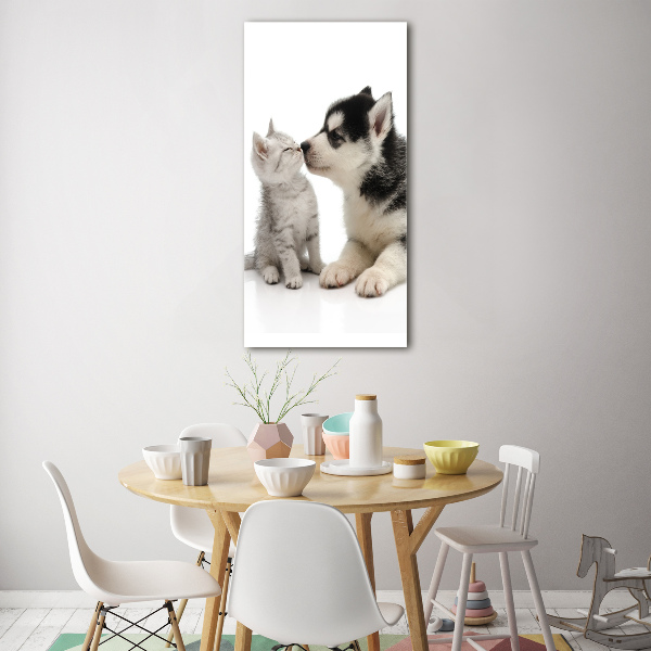 Quadro in vetro verticale Cane e gatto