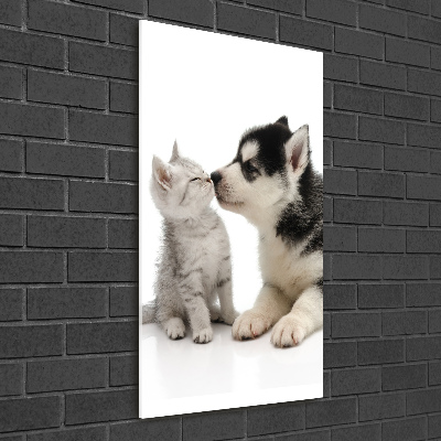 Quadro in vetro verticale Cane e gatto