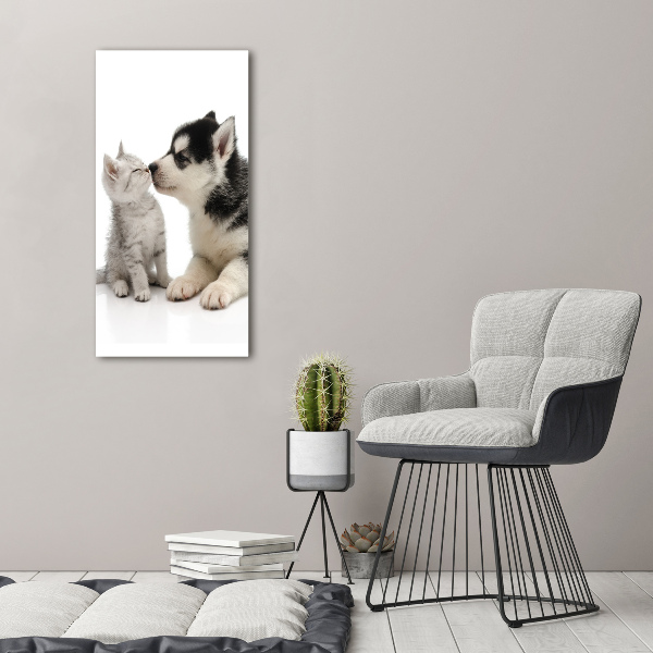 Quadro in vetro verticale Cane e gatto