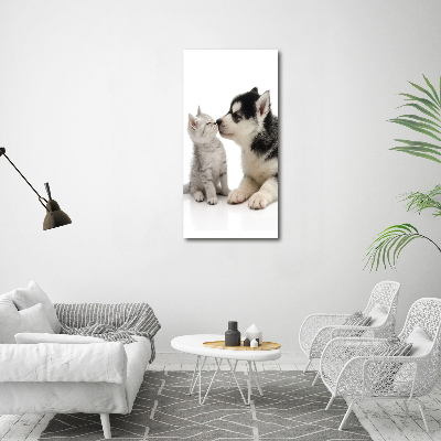 Quadro in vetro verticale Cane e gatto