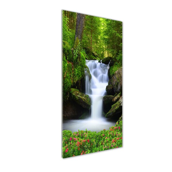 Quadro vetro verticale Cascata nella foresta