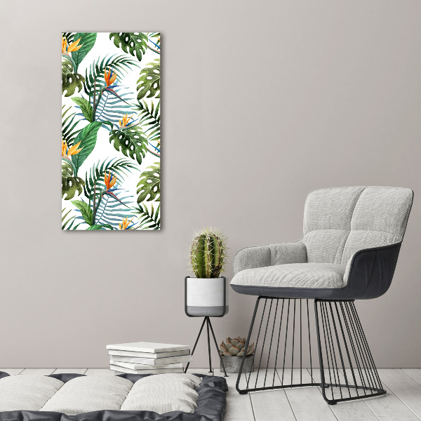 Quadro di vetro verticale Foglie tropicali
