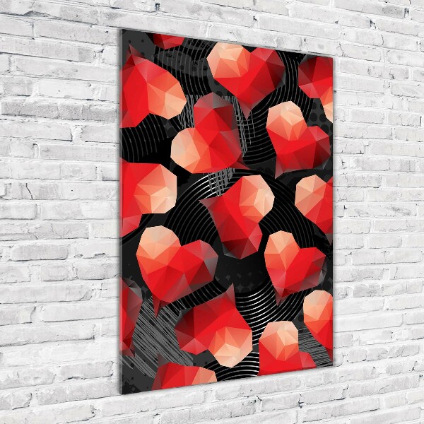 Quadro in vetro verticale Cuori geometrici