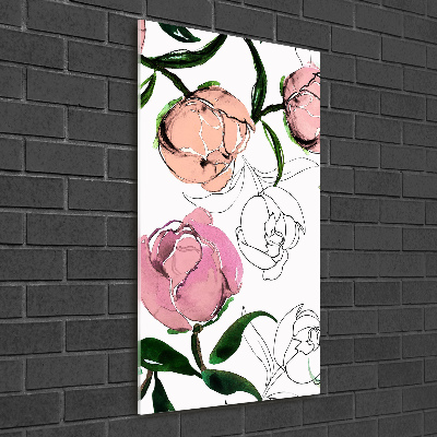 Quadro di vetro verticale Peonie