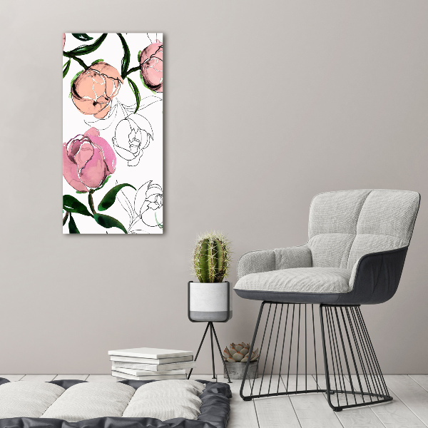 Quadro di vetro verticale Peonie