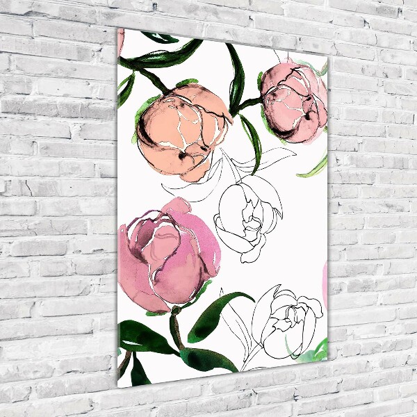 Quadro di vetro verticale Peonie