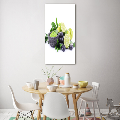 Quadro stampa su vetro verticale Agrumi e pietre