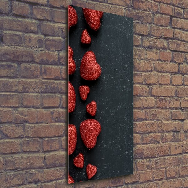 Quadro in vetro verticale Cuori sulla scacchiera