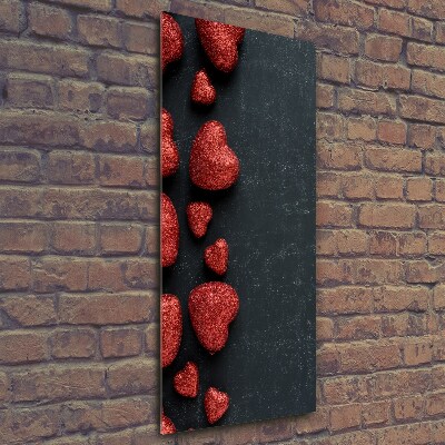 Quadro in vetro verticale Cuori sulla scacchiera
