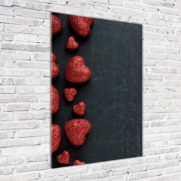 Quadro in vetro verticale Cuori sulla scacchiera
