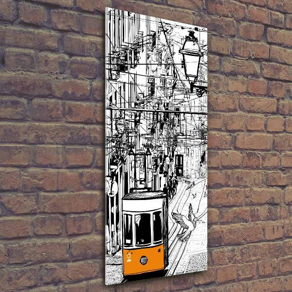 Quadro stampa su vetro verticale Tram di Lisbona