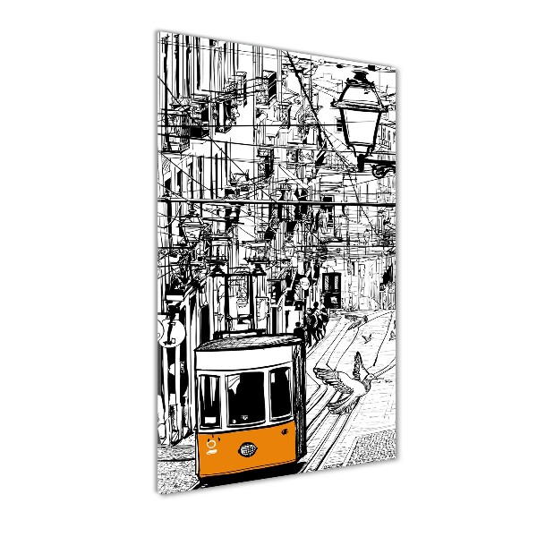 Quadro stampa su vetro verticale Tram di Lisbona