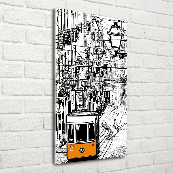 Quadro stampa su vetro verticale Tram di Lisbona