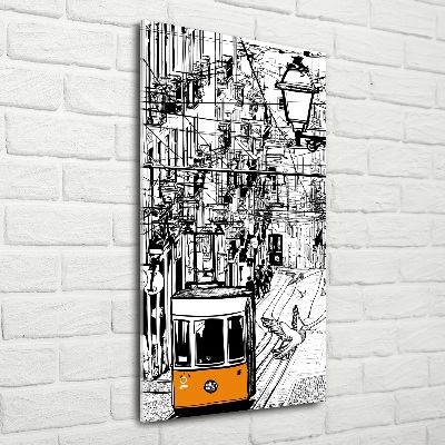 Quadro stampa su vetro verticale Tram di Lisbona
