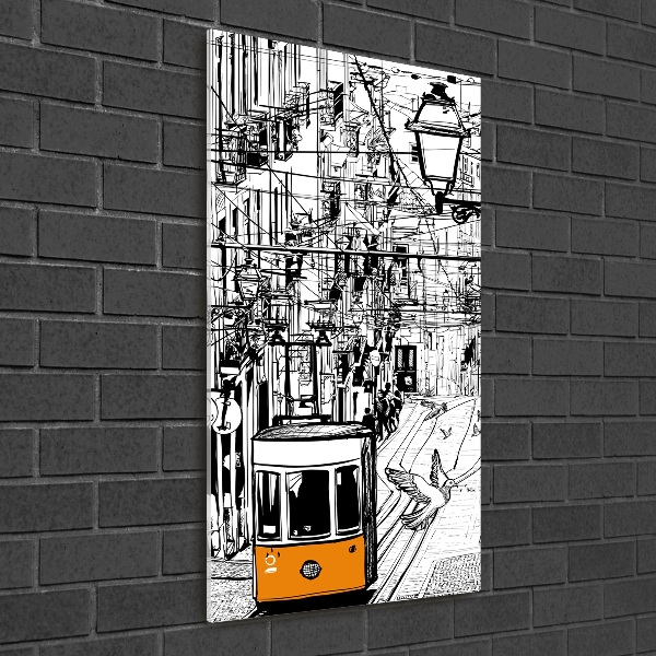 Quadro stampa su vetro verticale Tram di Lisbona