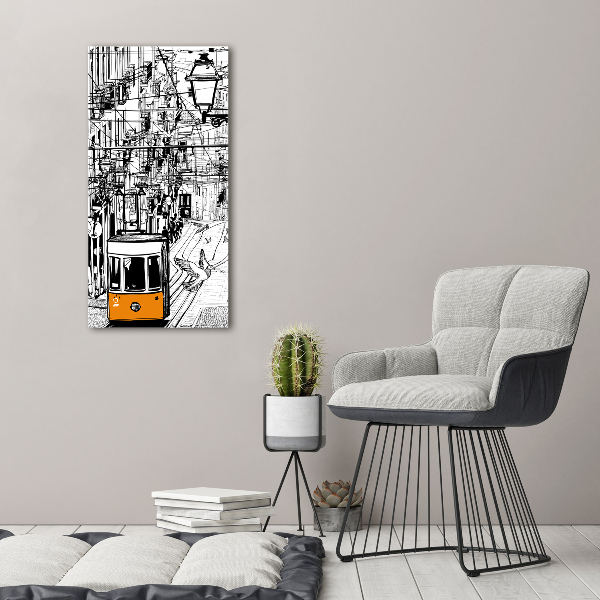 Quadro stampa su vetro verticale Tram di Lisbona