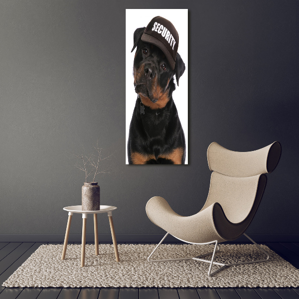 Quadro di vetro verticale Rottweiler con il berretto