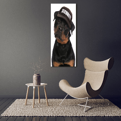 Quadro di vetro verticale Rottweiler con il berretto