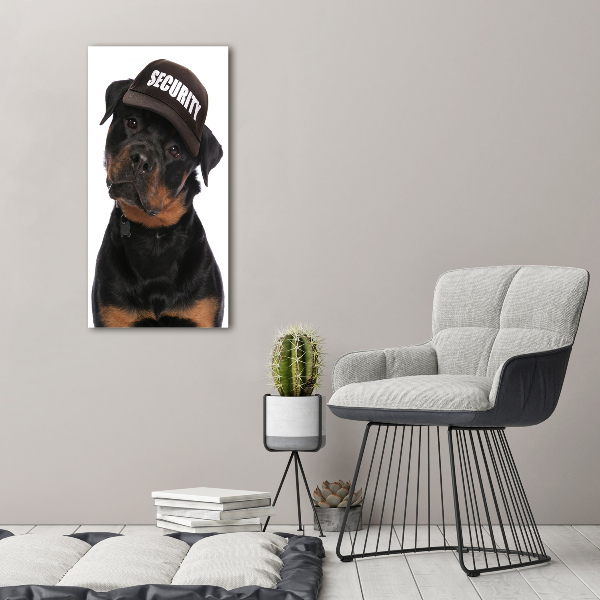 Quadro di vetro verticale Rottweiler con il berretto