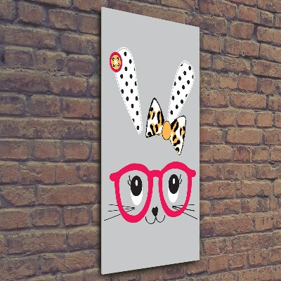 Quadro stampa su vetro verticale Coniglio con gli occhiali