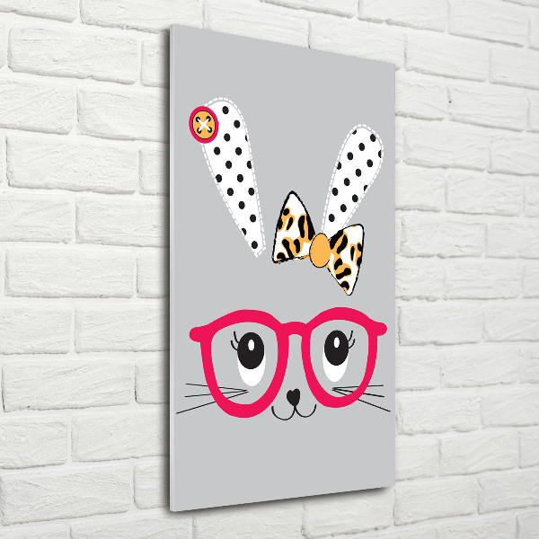 Quadro stampa su vetro verticale Coniglio con gli occhiali